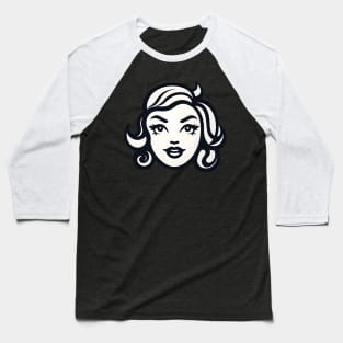 Classic Retro Pin-Up Girl Head in Monochrome Style Baseball T-Shirt